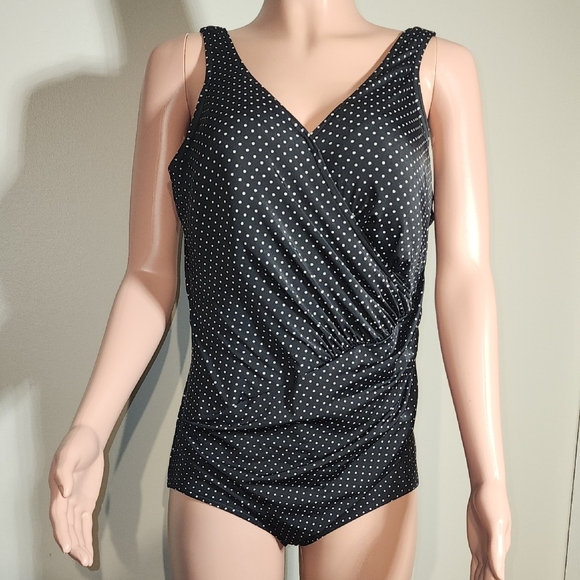 Miraclesuit Black and White Polka Dot One Piece Swimsuit - Picture 1 of 9